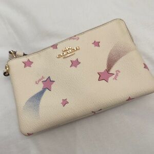 Coach Cream and Pink Star Wristlet